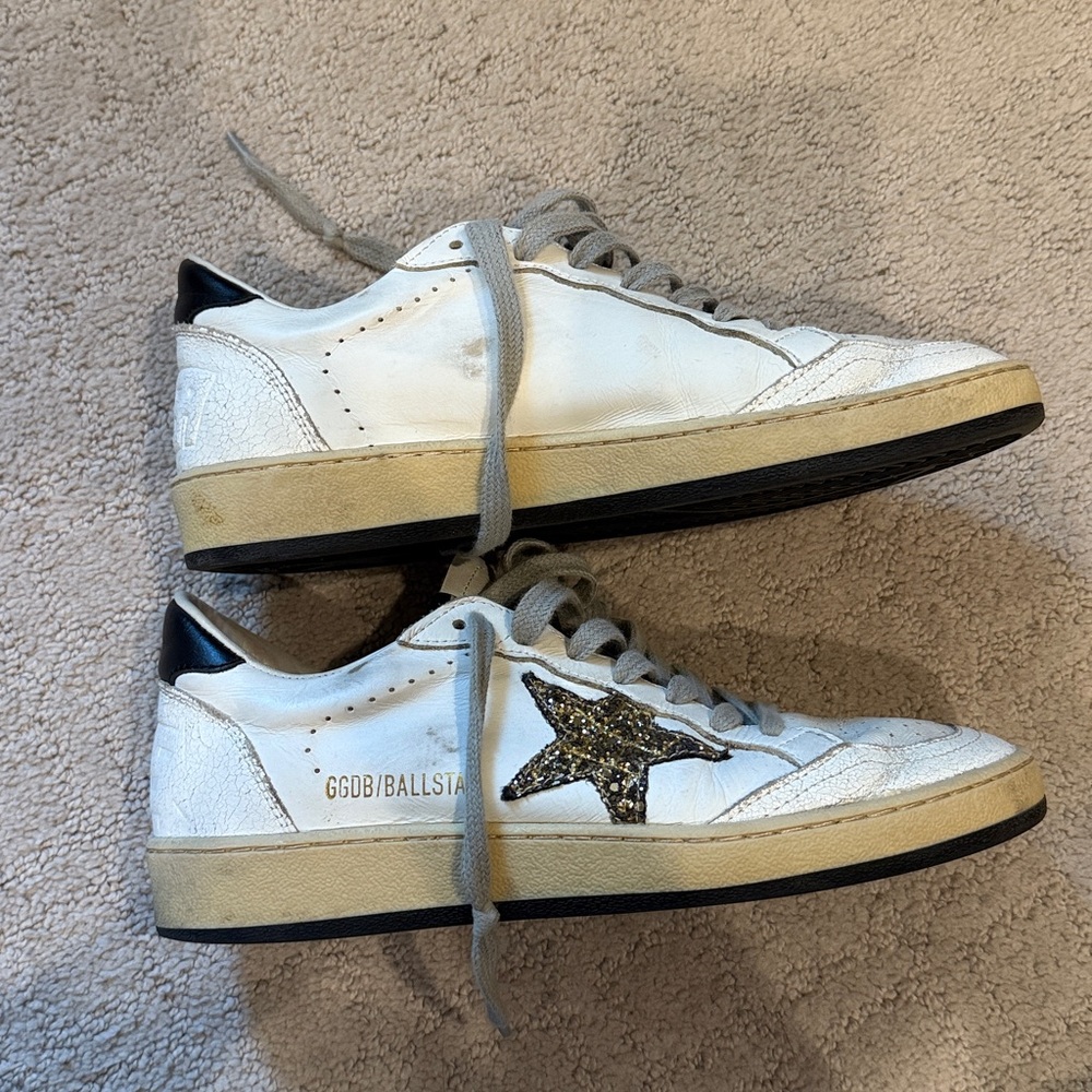 Golden Goose White ballstar Sneakers with Gold Star Accent